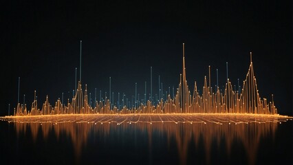 Abstract orange data stream visualization on digital grid, futuristic technology background for data analytics, finance and information technology projects