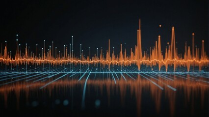 Abstract orange data stream visualization on digital grid, futuristic technology background for data analytics, finance and information technology projects