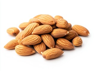 Delicious raw almonds piled on a white surface