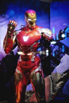 Iron Man Comic Book Superhero Character, Iron Man Suit, Tony Stark Costume, Marvel Cinematic Universe - MCU Avengers, Marvel Comics, Disney Store Window Display, Oxford Street, London, UK - March 2025