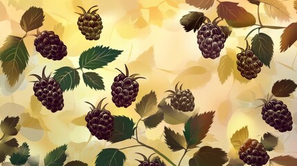 Naklejka premium Stunning Raspberry Pattern: A Delicate Botanical Print
