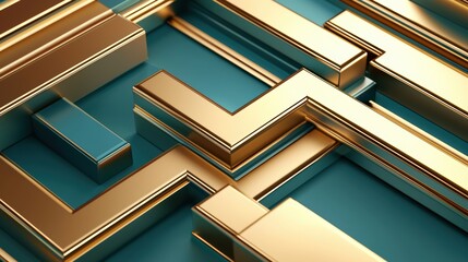 Obraz premium Seamless glowing cyan and gold Art Deco fractal tessellation, futuristic Gatsby luxury pattern, sophisticated ultra-modern refinement