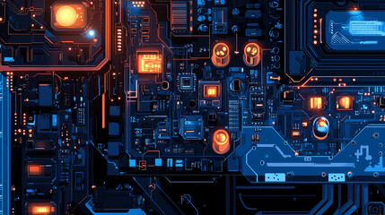 Abstract circuit board with a lot of micro chips