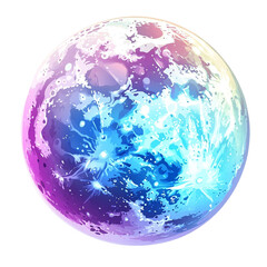 A vibrant cosmic moon a dreamy celestial sphere in purple and blue hues