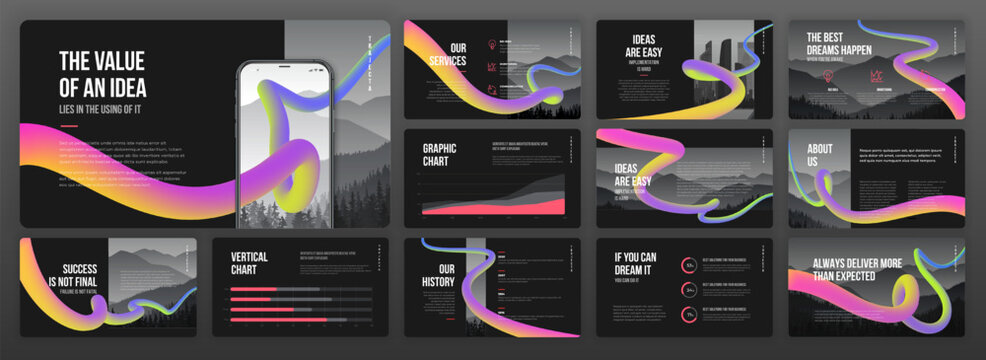 Minimalistic presentation template set. Modern presentation background, brochure cover design, brand guidelines, proposal presentation, annual report, company profile, pitch deck.