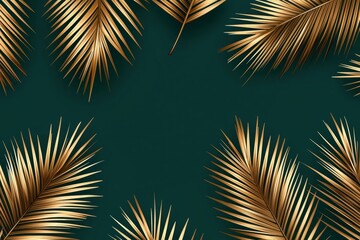 Seamless golden palm leaf motifs on deep emerald, refined Gatsby Art Deco luxury pattern, sophisticated 1920s botanical high-end elegance