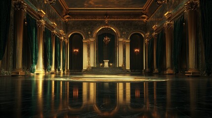 Fototapeta premium Grand palace hall, empty, dark, opulent interior, possible use for movie set design, royal