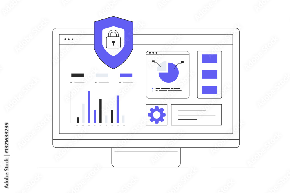 Poster computer screen with diagram and graphs in office. business advisor analysis monitoring concept. fla