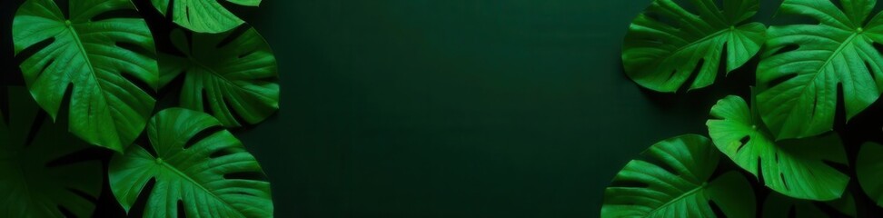 Lush tropical leaves, vibrant green, dark backdrop, tropical leaves, design, green