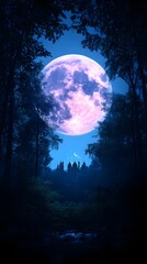 Naklejka premium Full Moon over Silhouetted Forest and Castle