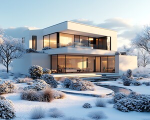 Modern Minimalist House in Winter Landscape