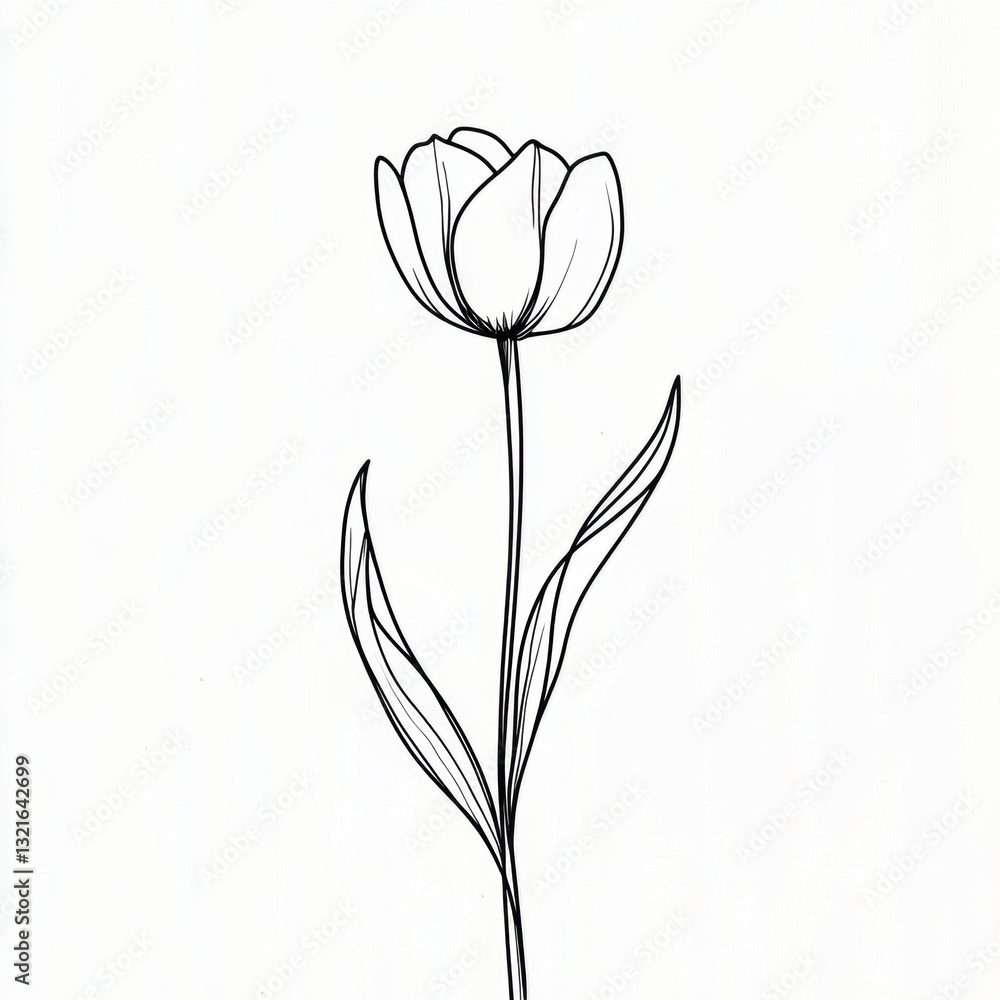 Poster elegant outline of a single tulip flower on minimalistic background for artistic and botanical desig