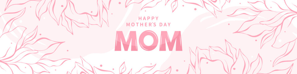 Mother's Day horizontal banner with flowers in pastel colors and text. Vector illustration