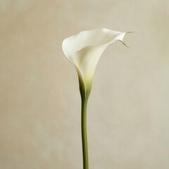 Elegant White Calla Lily Flower on Soft Neutral Background with Delicate Curves and Graceful Shape
