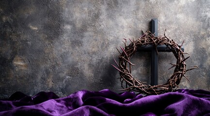 Crown of Thorns with Cross Symbolizing Christian Easter Lent Season