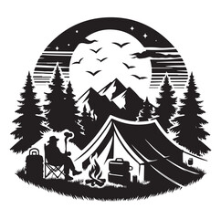 Camping silhouette icon vector illustration.