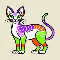 Obraz premium a colorful illustration of a cat with unique patterns and design elements 