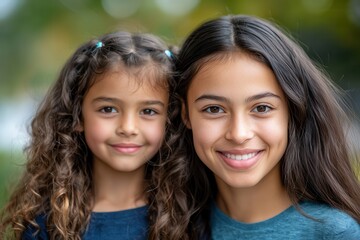 Fototapeta premium honoring women heroes. Sisters smiling together outdoors in natural light.