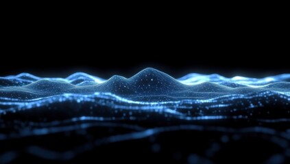 Abstract blue glowing digital landscape.