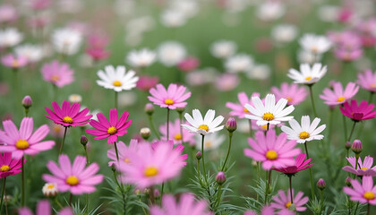 Beautiful Pink and White Cosmos Flowers in Bloom &ndash; Spring Garden Photography
