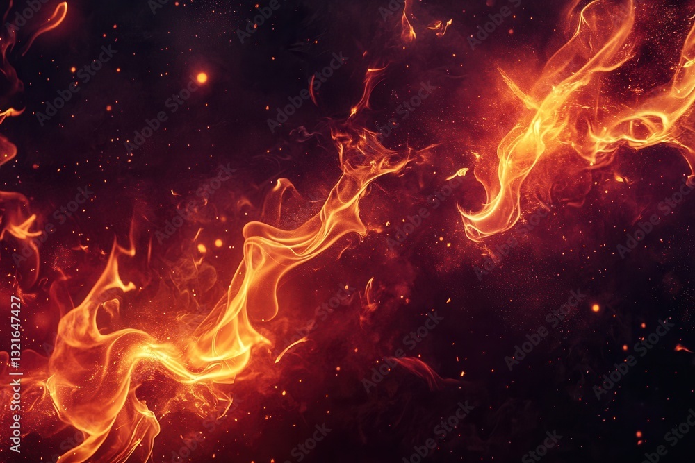 Poster dynamic fire-inspired background with glowing flames and intense lighting effects creating a bold an