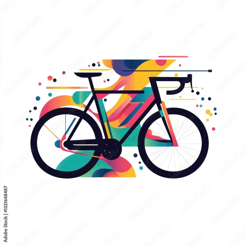 Poster colorful abstract bicycle design with vibrant shapes and patterns illustrating creativity and motion