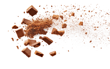 Flying pieces and powder of broken red brick