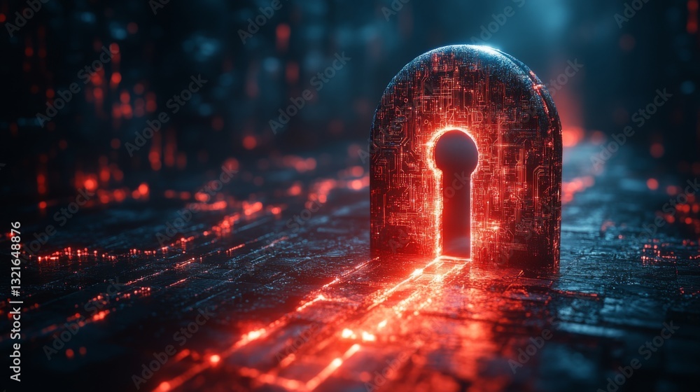 Aufkleber A vibrant lock symbol emerges amidst a digital landscape, signifying advances in quantum encryption techniques focusing on security and eavesdropping prevention.
