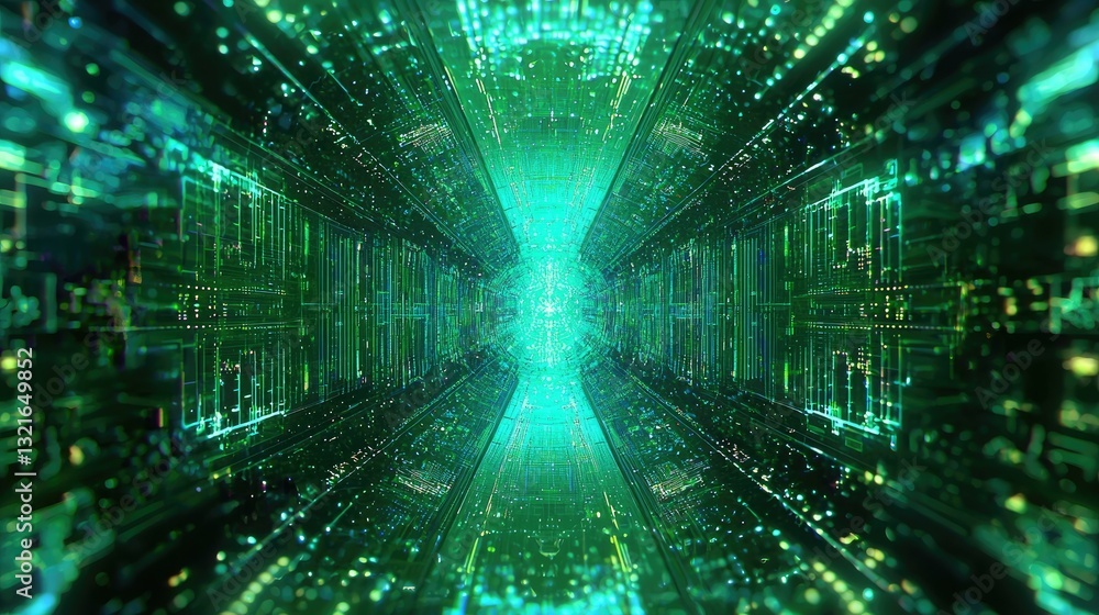 Poster A digital-themed green and blue background with glowing circuit patterns 