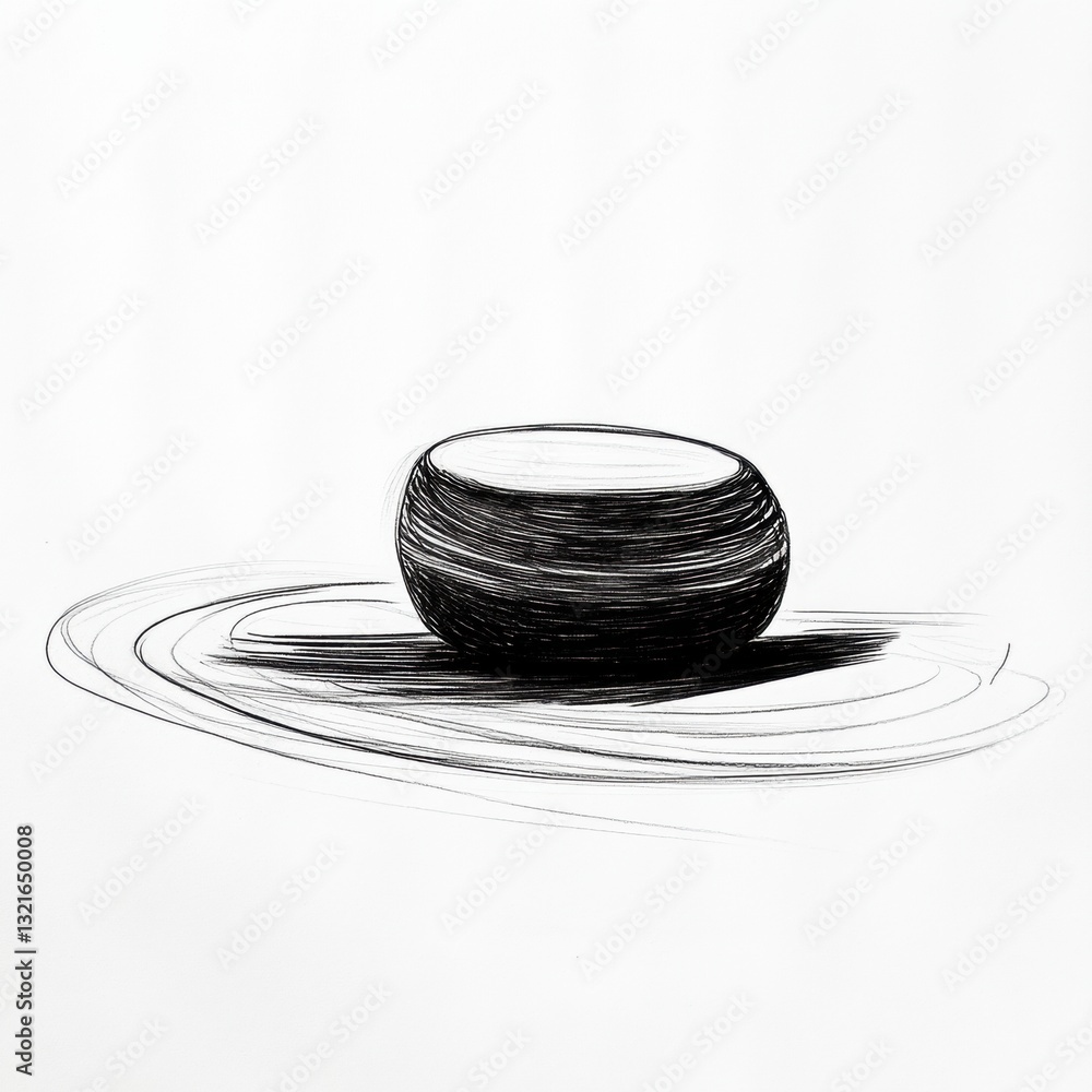 Aufkleber abstract minimalist drawing of a smooth black stone floating on a tranquil surface with gentle circu