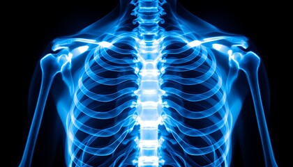 Illuminated skeletal structure of the human ribcage