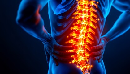 Person experiencing lower back pain highlighted in xray