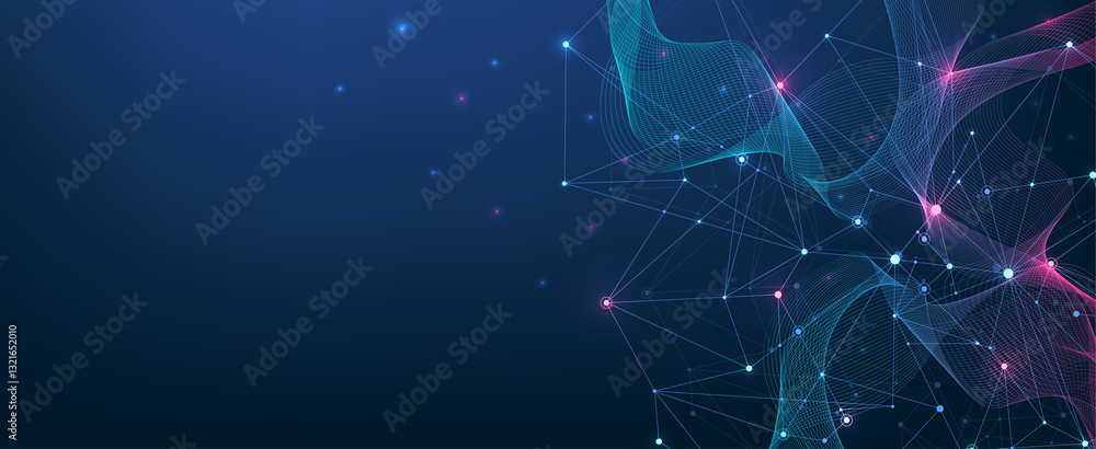 Fototapete Global network connection concept. Big data visualization. Social network communication in the global computer networks. Internet technology. Business. Science, illustration