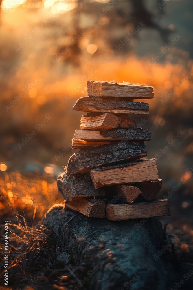 Poster a pile of books resting on a natural log, perfect for a cozy reading spot or book display