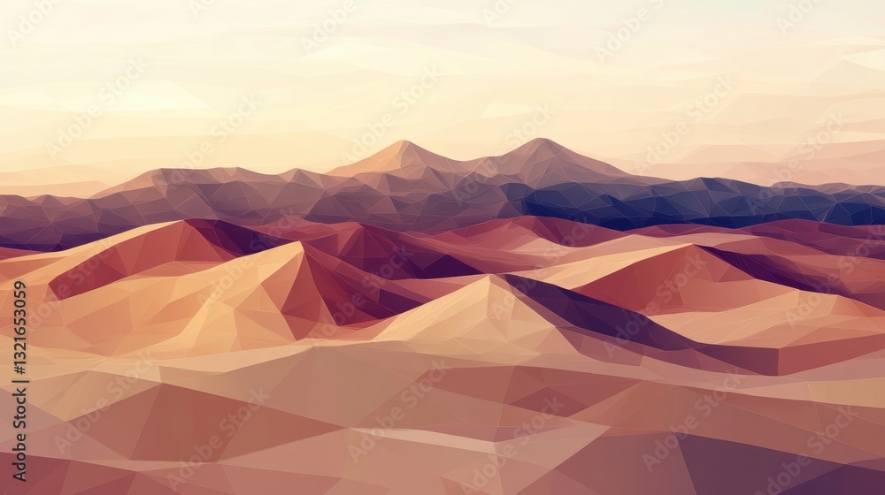 Poster abstract geometric landscape of desert mountains with warm tones and soft color gradients for backgr