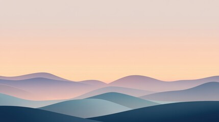 Obraz premium Serene Gradient Landscape with Layered Hills and Soft Pastel Tones Reflecting Tranquility and Peacefulness in Nature's Beauty at Sunrise