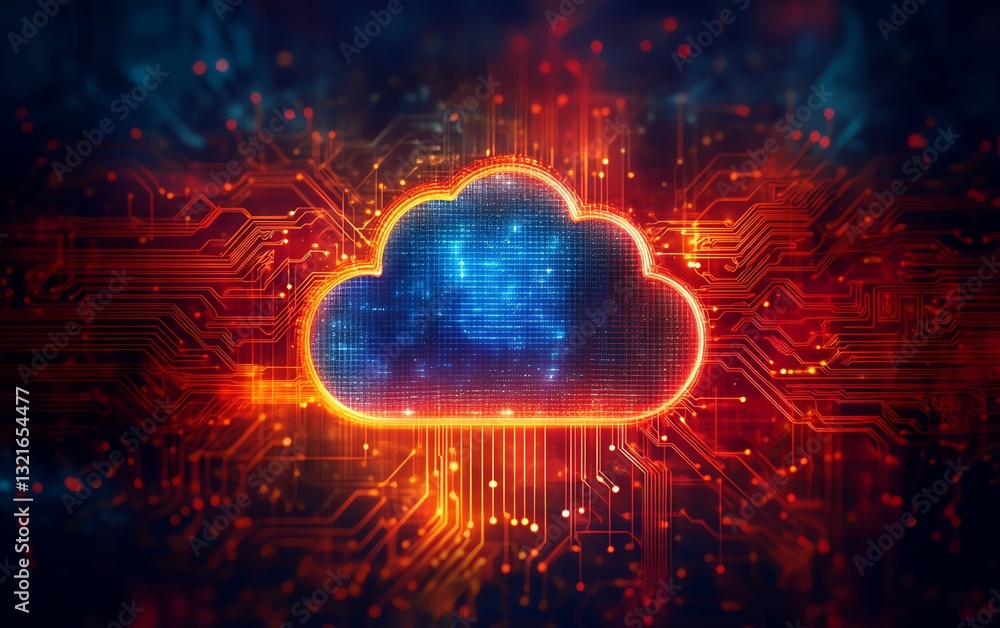 Poster secure cloud computing visual with a cloud symbol over a chip