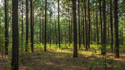 Fototapeta premium A dense pine forest background, perfect for a serene, natural theme 
