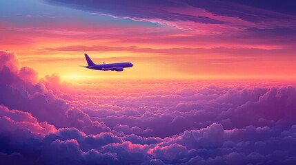 Airplane Above Colorful Sky