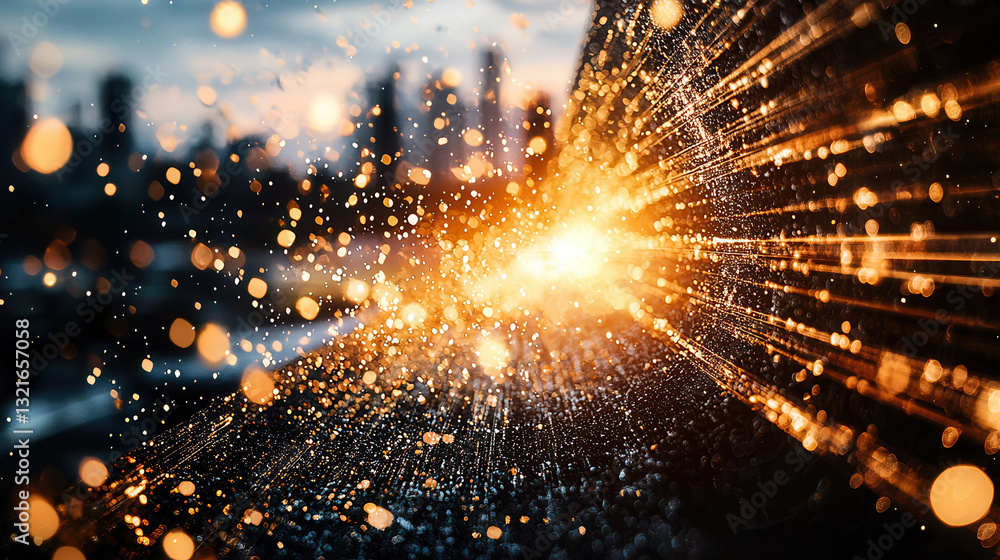 Poster stunning display of light and particles creating dynamic, futuristic atmosphere