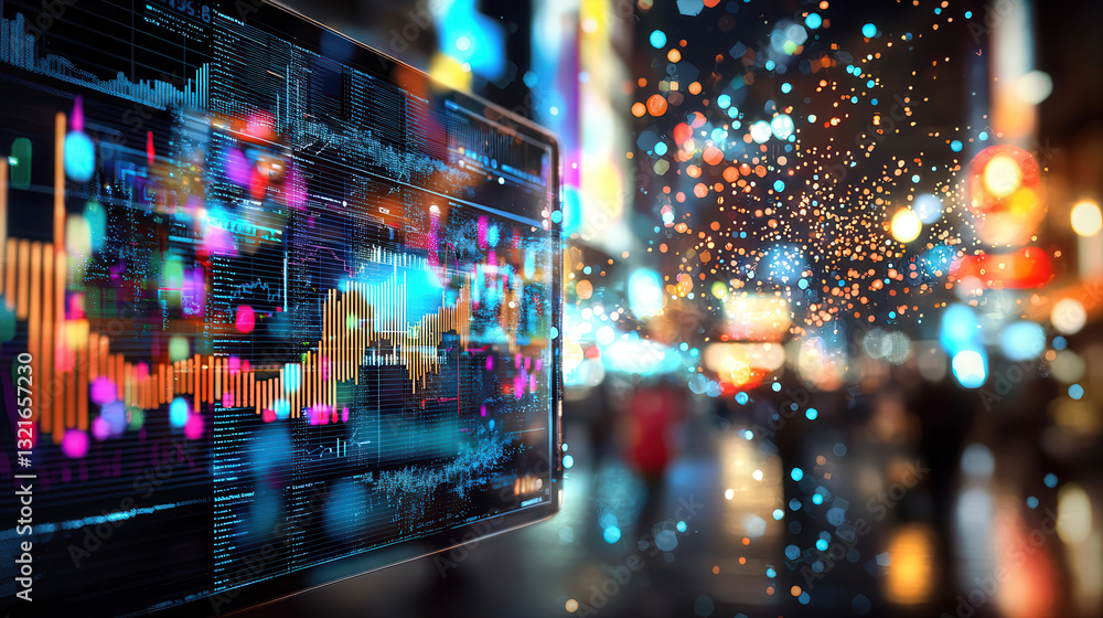 Poster digital dashboard displaying market intelligence data with vibrant colors