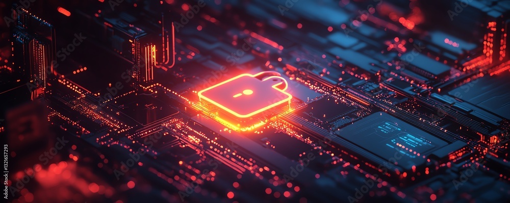 Poster endpoint detection and response edr concept featuring a glowing padlock symbol within a hightech cyb