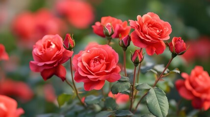 Bright Red Roses Blooming