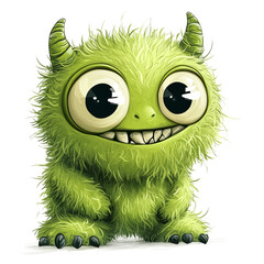 cute fluffy green monster, cartoon design
