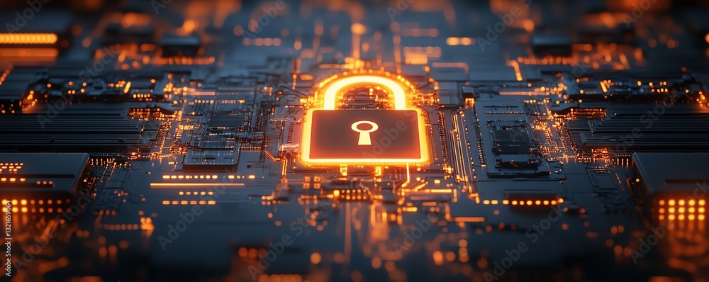 Poster endpoint detection and response edr concept featuring a glowing padlock symbol within a hightech cyb