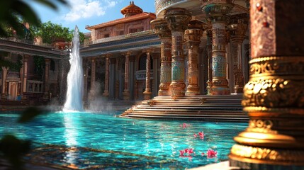 Captivating Geothermal Wonders Witness a Scenic view of a powerful geyser erupting, with crystal-clear hot spring pools in the foreground Explore the raw beauty of nature's power, where steaming