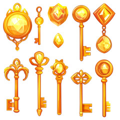 Golden ornate keys and jewels magical treasure unlock adventure