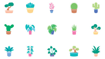 Set of vector icons of plants with white background