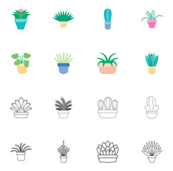 Set of vector icons of plants with white background