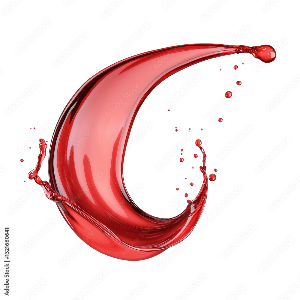 Poster dynamic splash of red liquid with droplets captured in motion